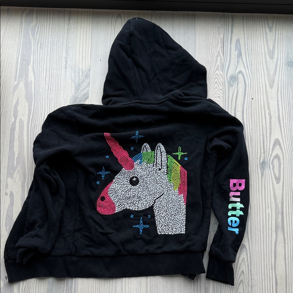 Butter Black Kids Hoodie with Colorful Unicorn